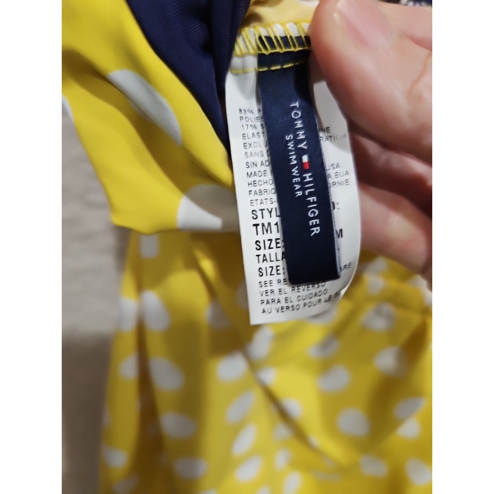 Tommy Hilfiger Sz M YELLOW/ Navy White Polka Dot Swim Dress - Picture 7 of 12
